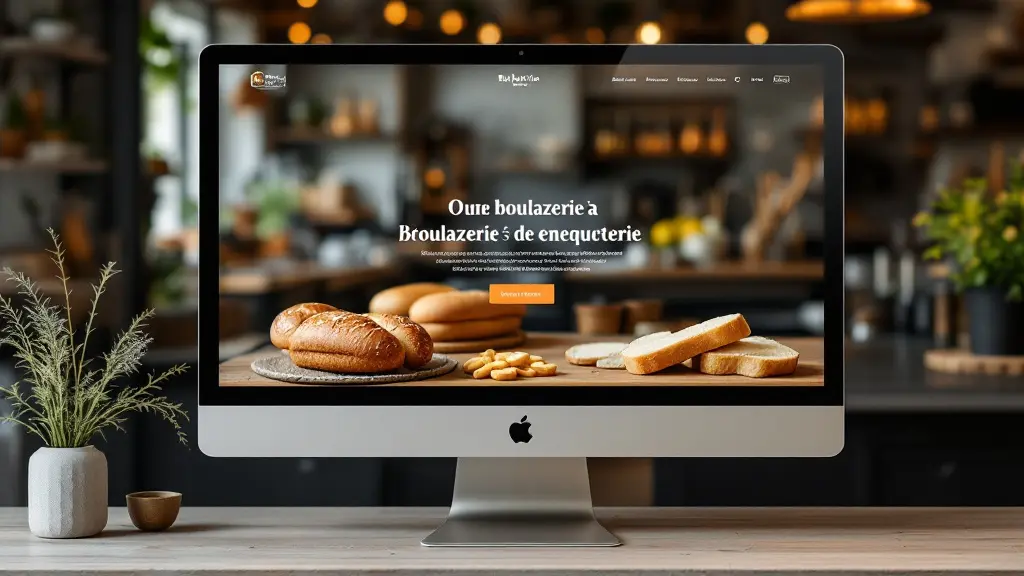 Maquette du site vitrine d'une boulangerie de quartier, page d'accueil sur écran